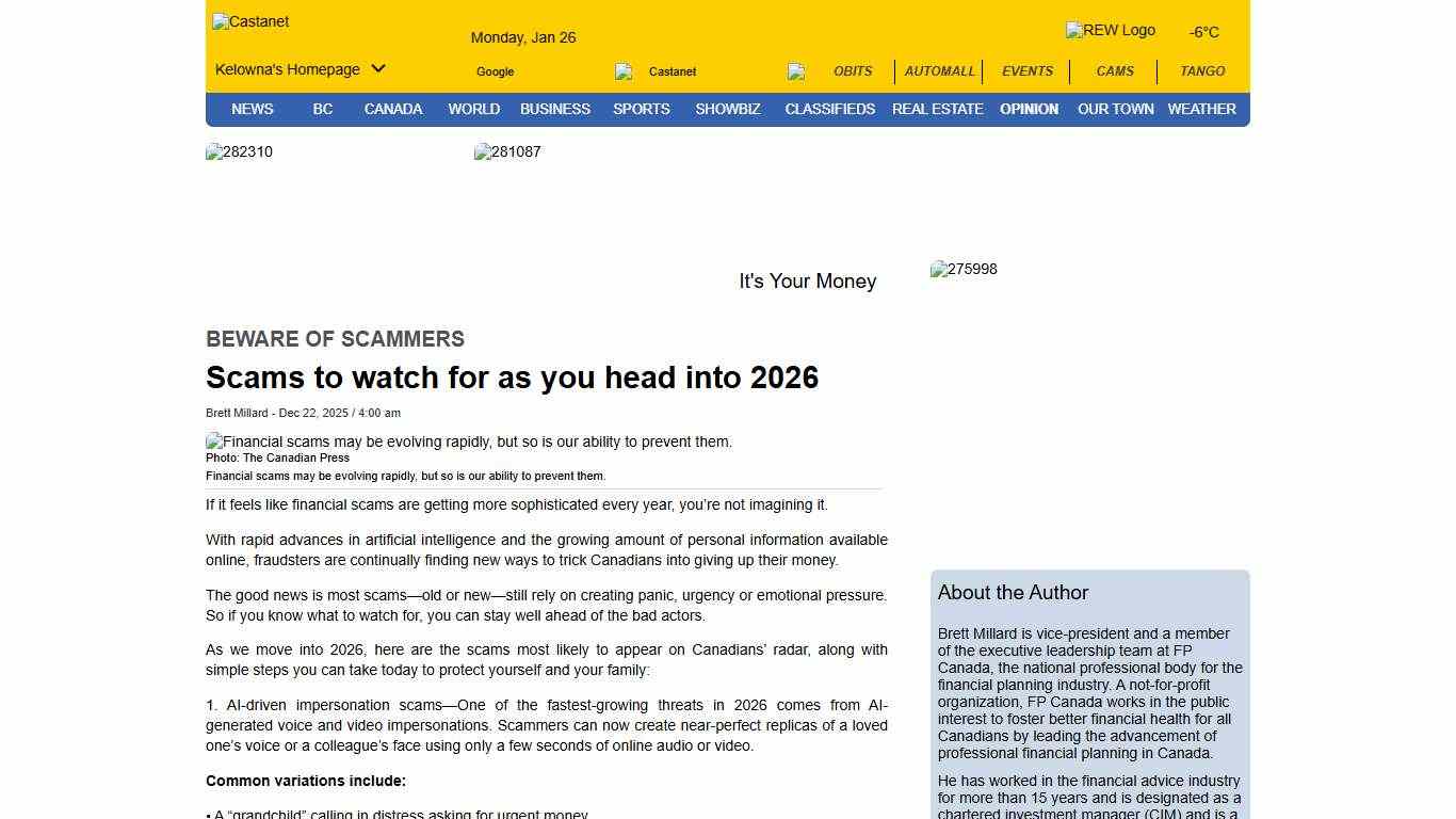 Scams to watch for as you head into 2026 - Castanet.net